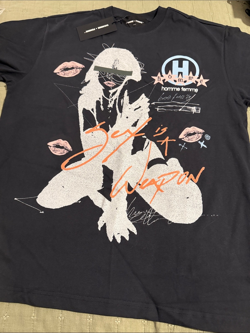 Homme + Femme Black Graphic Tee - 'Sex Is A Weapon' Design size SM NWT